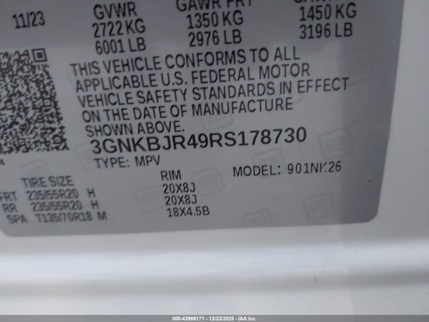 2024 Chevrolet Blazer Awd 3Lt VIN: 3GNKBJR49RS178730 Lot: 43966171