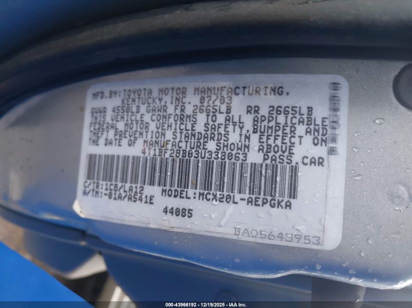 2003 Toyota Avalon Xls VIN: 4T1BF28B03U338063 Lot: 43966192