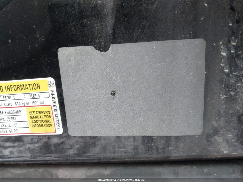 2017 Chevrolet Traverse 1Lt VIN: 1GNKVGKD8HJ172597 Lot: 43966204