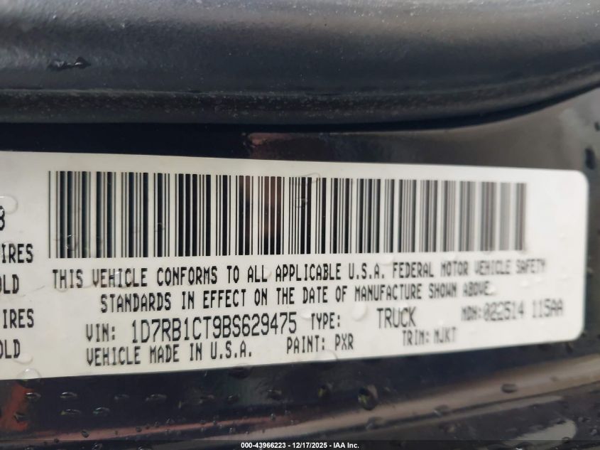 2011 Ram Ram 1500 Slt VIN: 1D7RB1CT9BS629475 Lot: 43966223