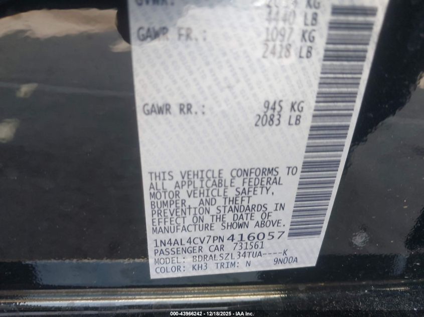 2023 Nissan Altima Sr Vc-Turbo Fwd VIN: 1N4AL4CV7PN416057 Lot: 43966242