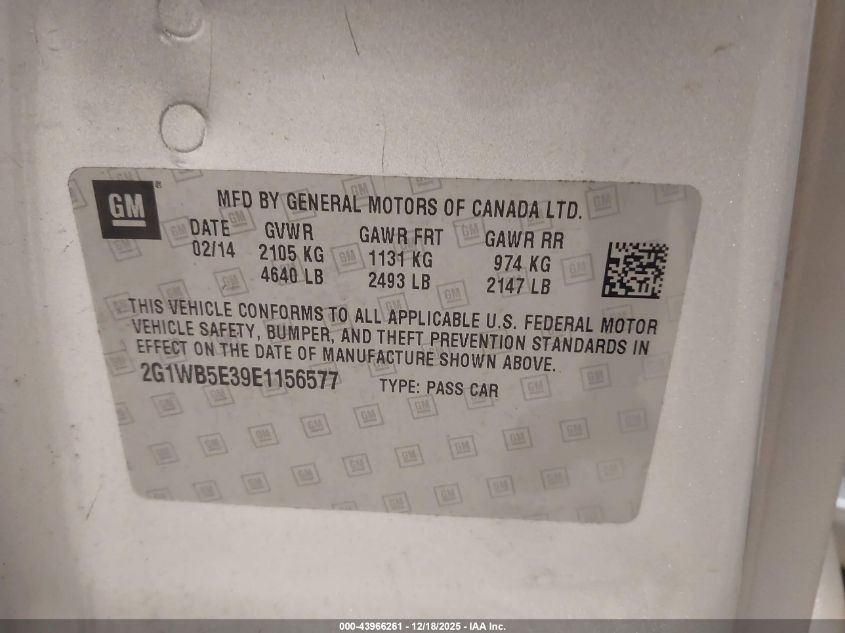 2014 Chevrolet Impala Limited Lt VIN: 2G1WB5E39E1156577 Lot: 43966261