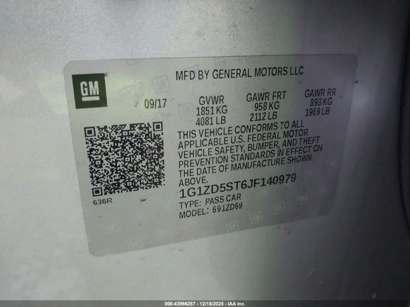 2018 Chevrolet Malibu Lt VIN: 1G1ZD5ST6JF140979 Lot: 43966287