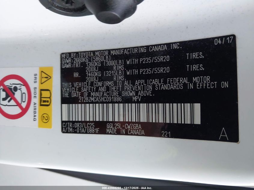 2017 Lexus Rx 350 F Sport VIN: 2T2BZMCA5HC091886 Lot: 43966288