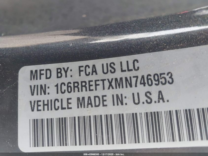 2021 Ram 1500 Lone Star 4X2 5'7 Box VIN: 1C6RREFTXMN746953 Lot: 43966300