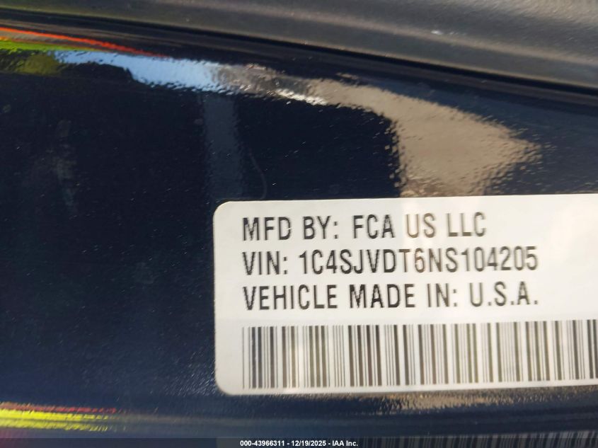 2022 Jeep Wagoneer Series Iii 4X4 VIN: 1C4SJVDT6NS104205 Lot: 43966311