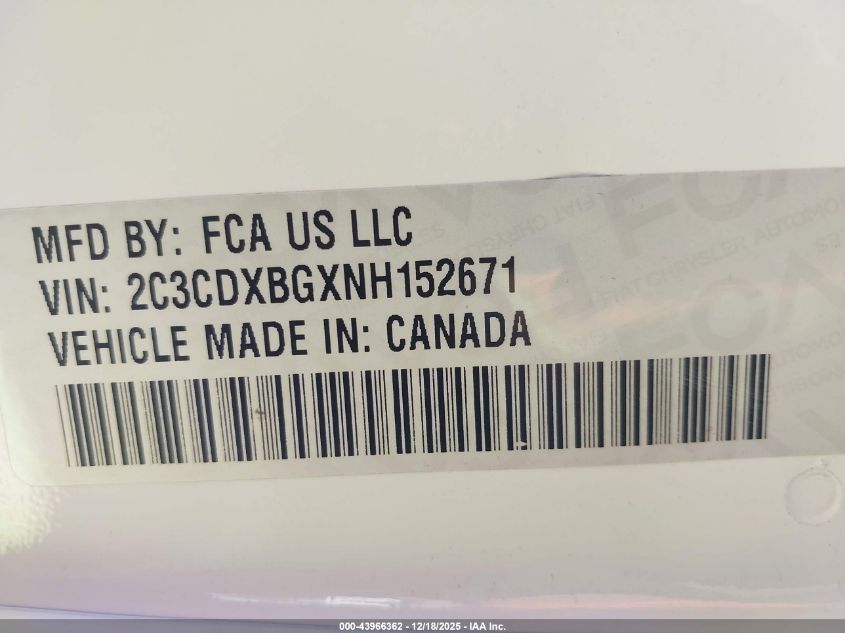 2022 Dodge Charger Sxt Rwd VIN: 2C3CDXBGXNH152671 Lot: 43966362