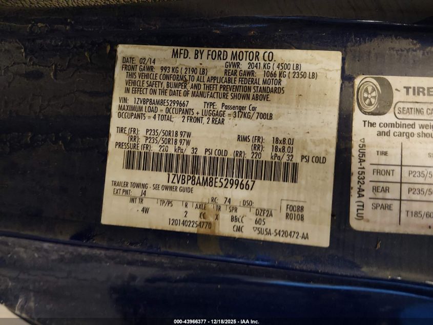 2014 Ford Mustang V6 Premium VIN: 1ZVBP8AM8E5299667 Lot: 43966377