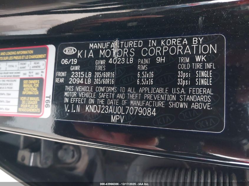 2020 Kia Soul Lx VIN: KNDJ23AU0L7079084 Lot: 43966386