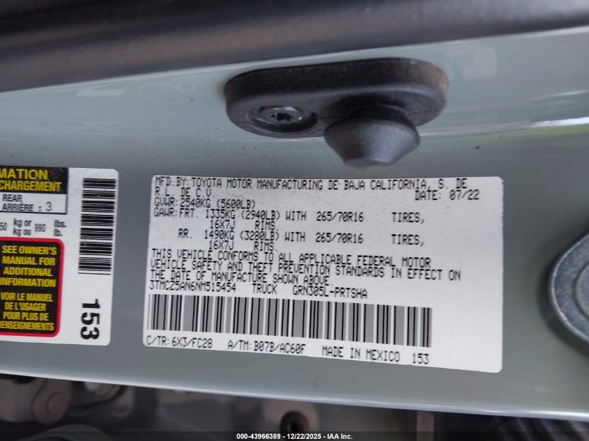 2022 Toyota Tacoma Sr5 V6 VIN: 3TMCZ5AN6NM515454 Lot: 43966389