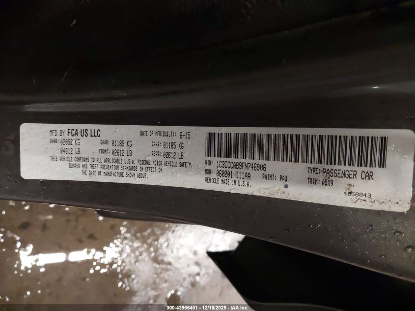 2015 Chrysler 200 Limited VIN: 1C3CCCAB9FN746906 Lot: 43966401