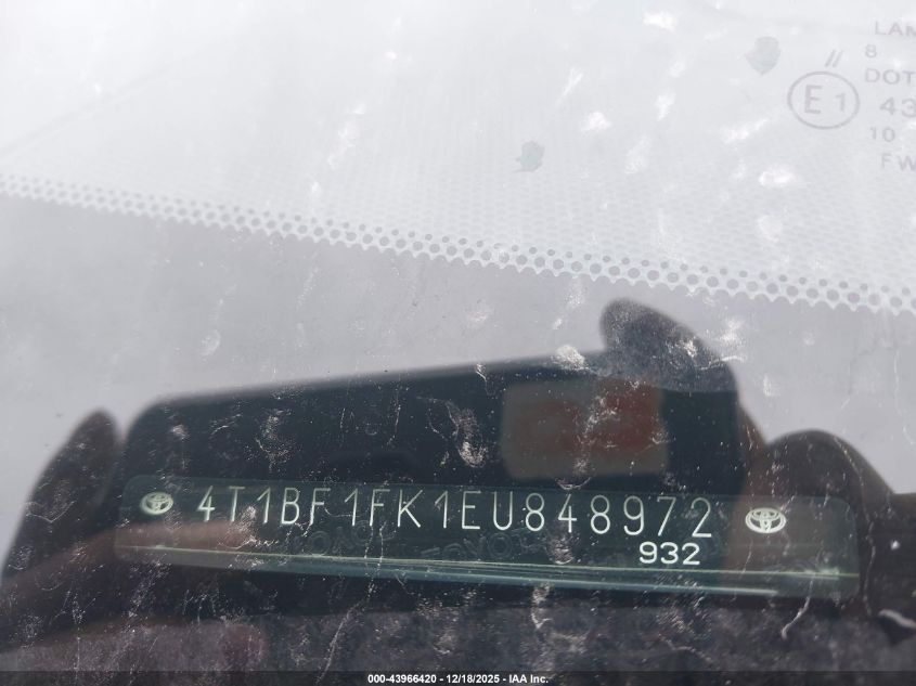 2014 Toyota Camry Le VIN: 4T1BF1FK1EU848972 Lot: 43966420