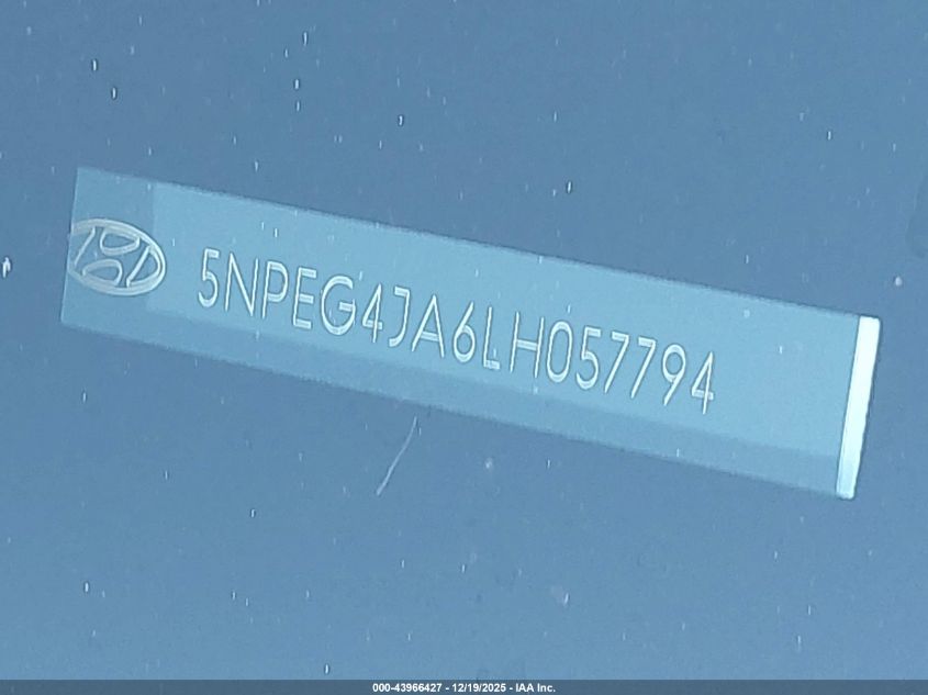 2020 Hyundai Sonata Se VIN: 5NPEG4JA6LH057794 Lot: 43966427