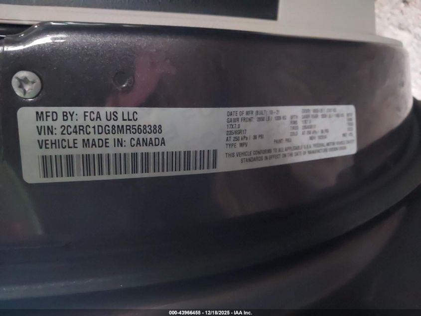 2021 Chrysler Voyager Lxi VIN: 2C4RC1DG8MR568388 Lot: 43966458