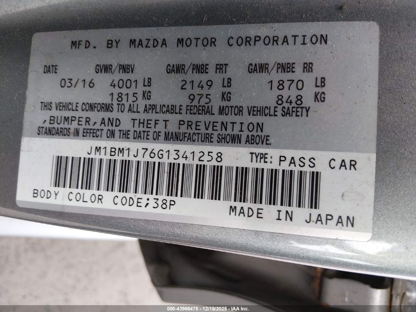 2016 Mazda Mazda3 I Sport VIN: JM1BM1J76G1341258 Lot: 43966478