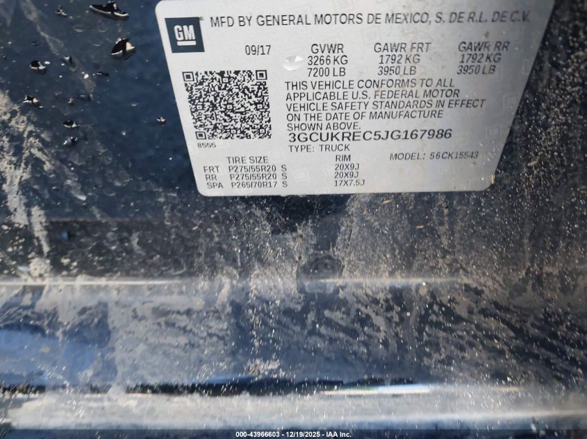 2018 Chevrolet Silverado 1500 2Lt VIN: 3GCUKREC5JG167986 Lot: 43966603