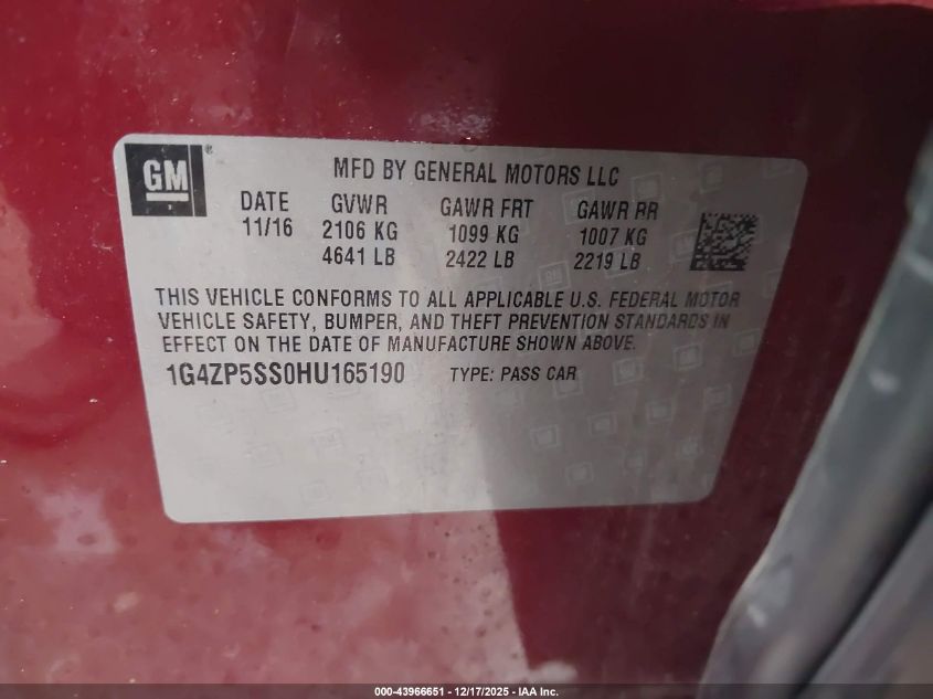 2017 Buick Lacrosse Essence VIN: 1G4ZP5SS0HU165190 Lot: 43966651