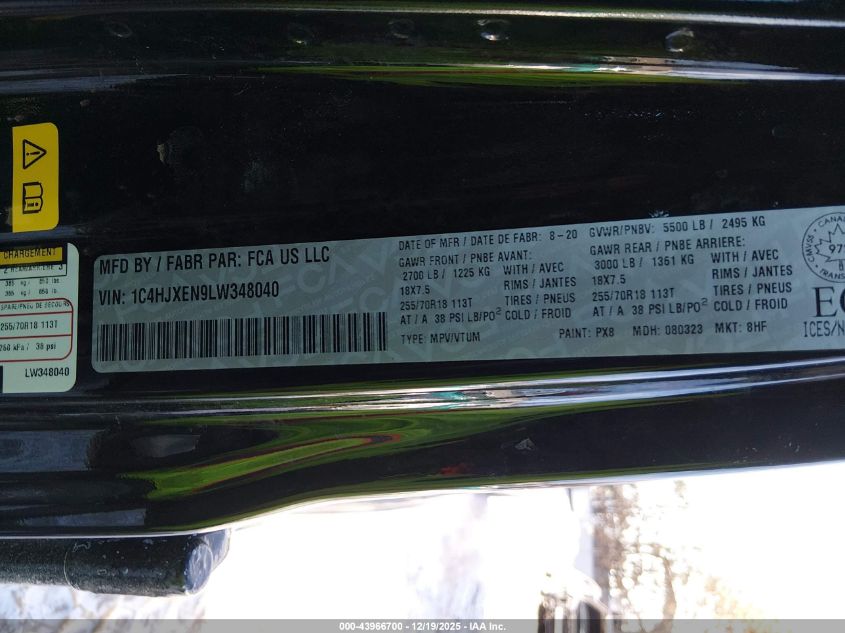 2020 Jeep Wrangler Unlimited Sahara Altitude VIN: 1C4HJXEN9LW348040 Lot: 43966700