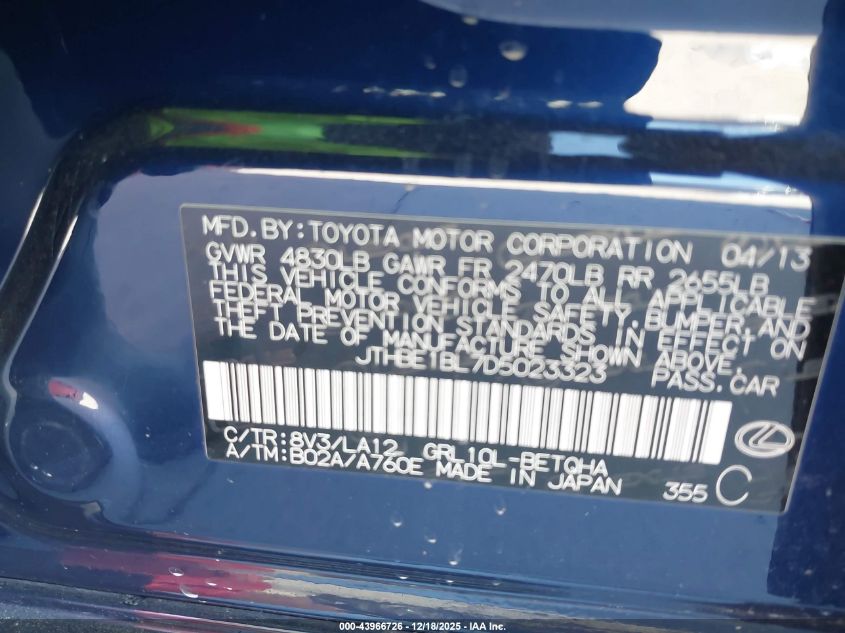 2013 Lexus Gs 350 VIN: JTHBE1BL7D5023323 Lot: 43966726