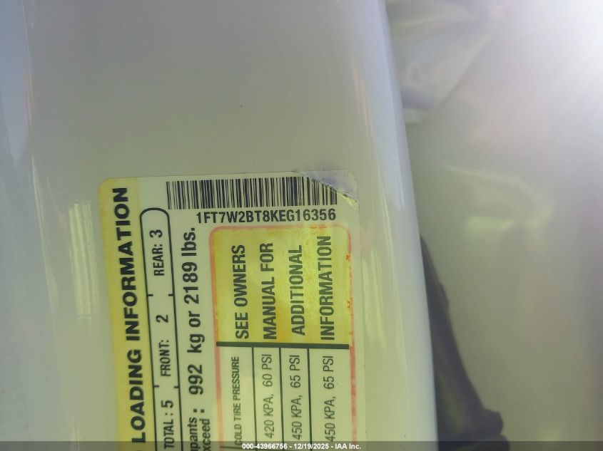 2019 Ford F-250 Platinum VIN: 1FT7W2BT8KEG16356 Lot: 43966756