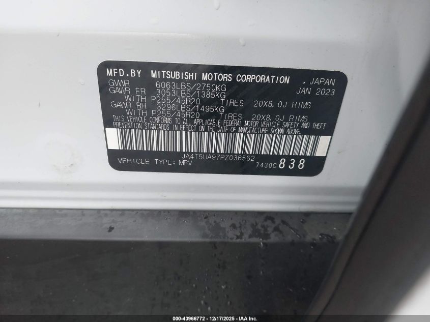 2023 Mitsubishi Outlander Phev Ralliart S-Awc/Se S-Awc VIN: JA4T5UA97PZ036562 Lot: 43966772