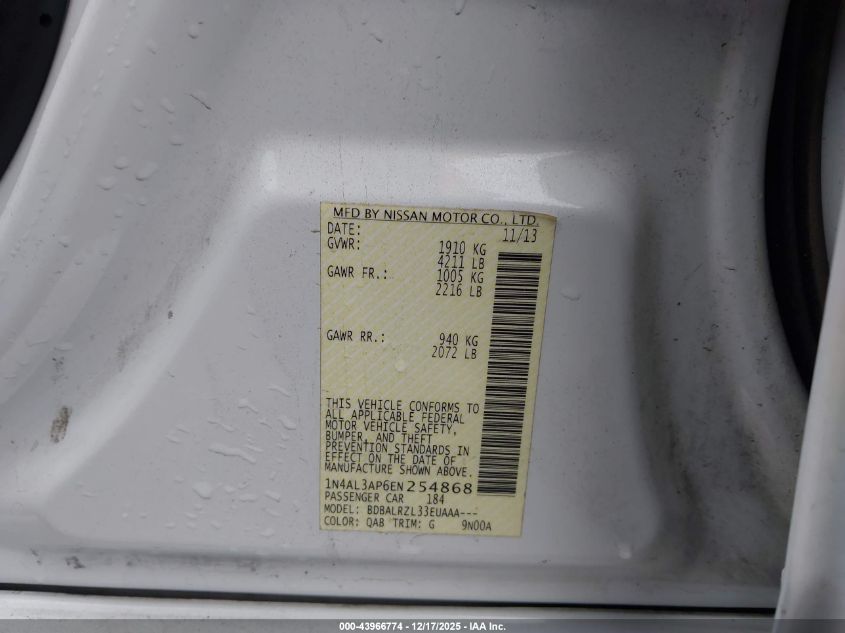 2014 Nissan Altima 2.5 S VIN: 1N4AL3AP6EN254868 Lot: 43966774