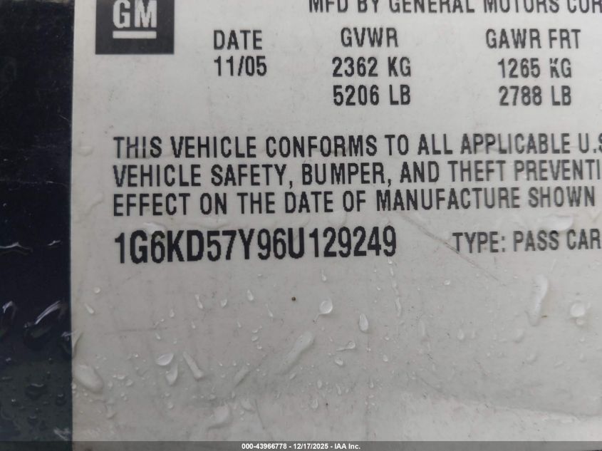 1G6KD57Y96U129249 2006 CADILLAC DTS photo no. 9