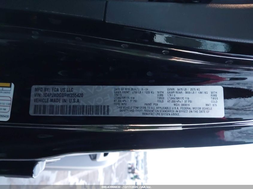2024 Jeep Wrangler 4-Door Willys 4X4 VIN: 1C4PJXDG0RW355420 Lot: 43966830