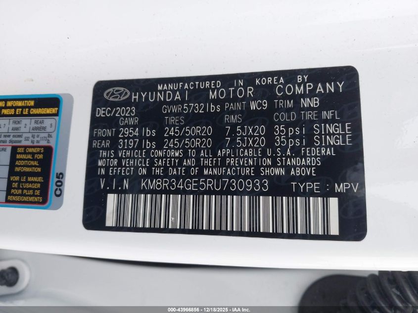 2024 Hyundai Palisade Xrt VIN: KM8R34GE5RU730933 Lot: 43966856
