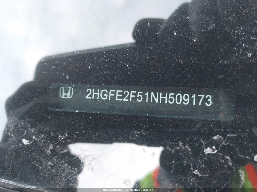 2022 Honda Civic Sport VIN: 2HGFE2F51NH509173 Lot: 43966860