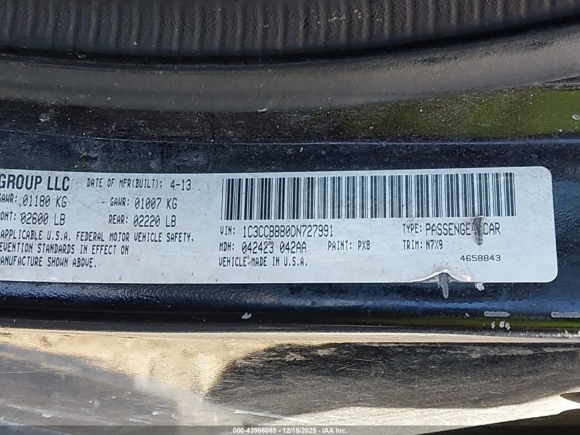 2013 Chrysler 200 Touring VIN: 1C3CCBBB0DN727991 Lot: 43966869