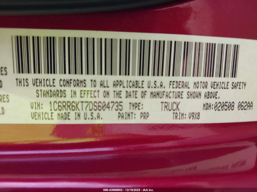 2013 Ram 1500 Express VIN: 1C6RR6KT7DS604735 Lot: 43966902
