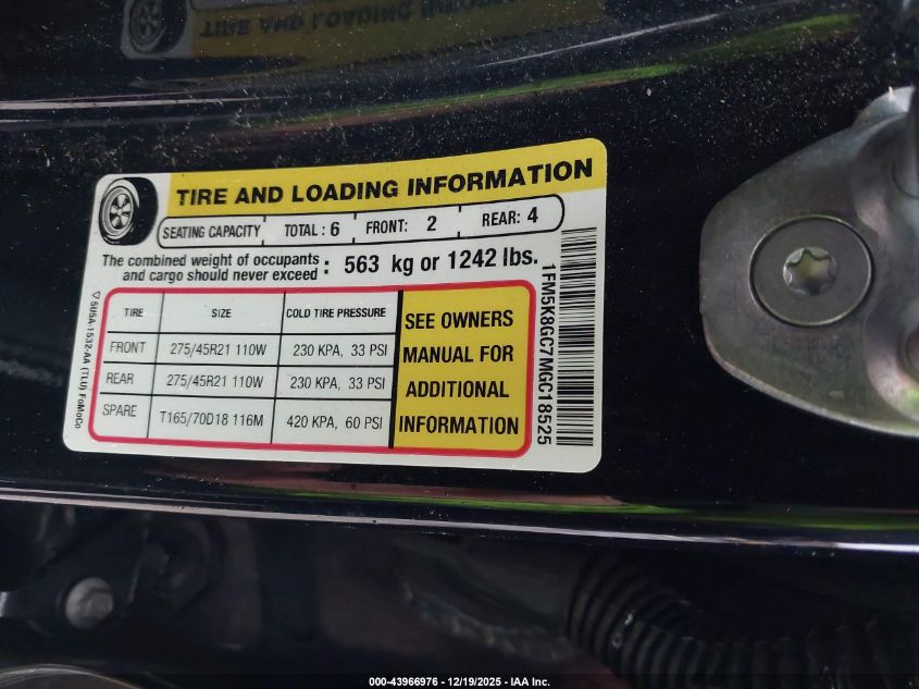 2021 Ford Explorer St VIN: 1FM5K8GC7MGC18525 Lot: 43966976