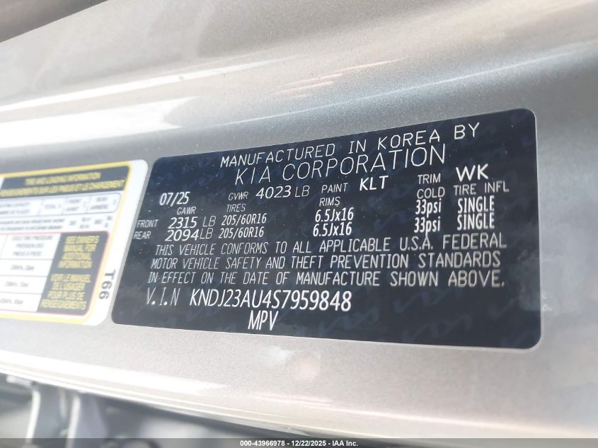 2025 Kia Soul Lx/S VIN: KNDJ23AU4S7959848 Lot: 43966978