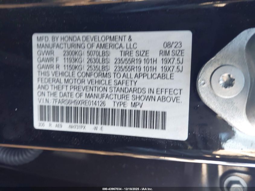 2024 Honda Cr-V Hybrid Sport Touring VIN: 7FARS6H9XRE014126 Lot: 43967034