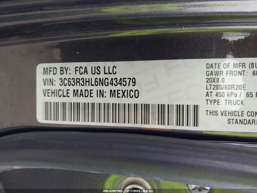 2022 Ram 3500 Big Horn 4X4 8' Box VIN: 3C63R3HL6NG434579 Lot: 43967063