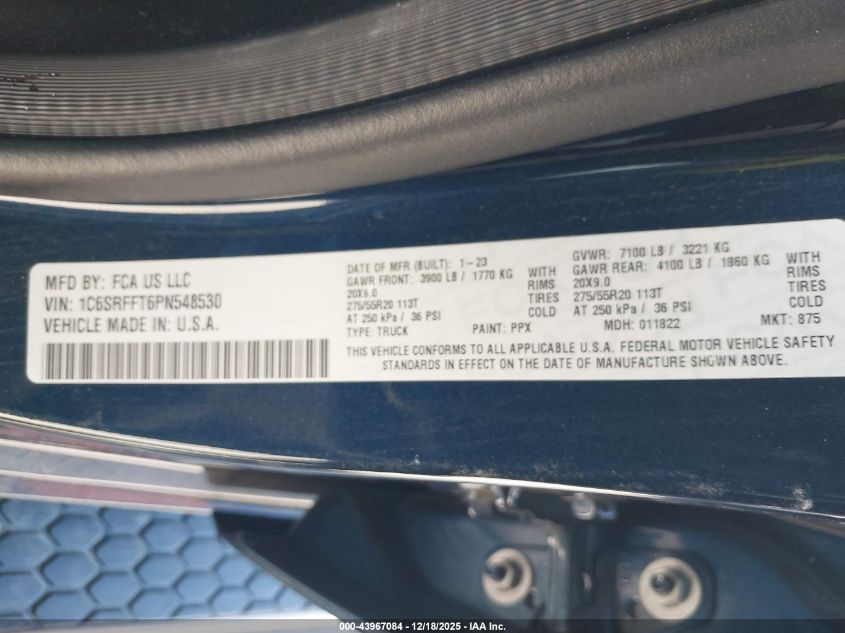 2023 Ram 1500 Lone Star 4X4 5'7 Box VIN: 1C6SRFFT6PN548530 Lot: 43967084