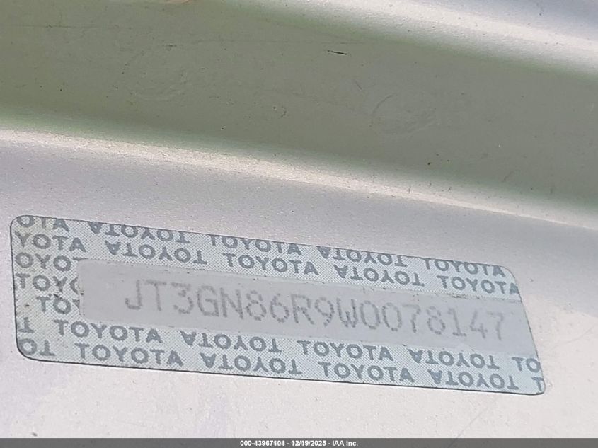 1998 Toyota 4Runner Sr5 V6 VIN: JT3GN86R9W0078147 Lot: 43967104