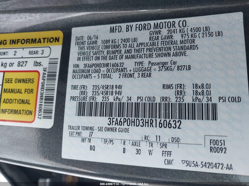 3FA6P0HD3HR160632 2017 FORD FUSION photo no. 9