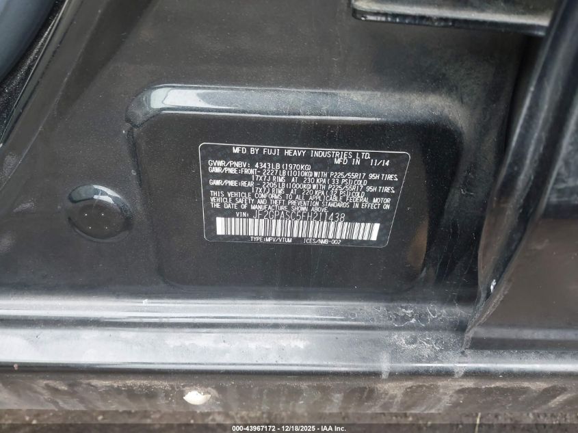 2015 Subaru Xv Crosstrek 2.0I Limited VIN: JF2GPASC5FH211438 Lot: 43967172