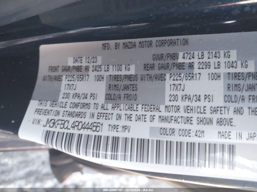 2024 Mazda Cx-5 2.5 S Preferred VIN: JM3KFBCL4R0444561 Lot: 43967187