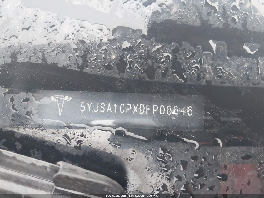 2013 Tesla Model S Performance VIN: 5YJSA1CPXDFP06646 Lot: 43967209
