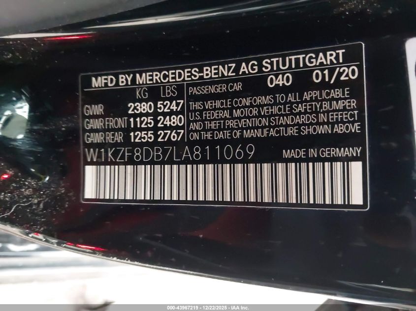 2020 Mercedes-Benz E 350 VIN: W1KZF8DB7LA811069 Lot: 43967219