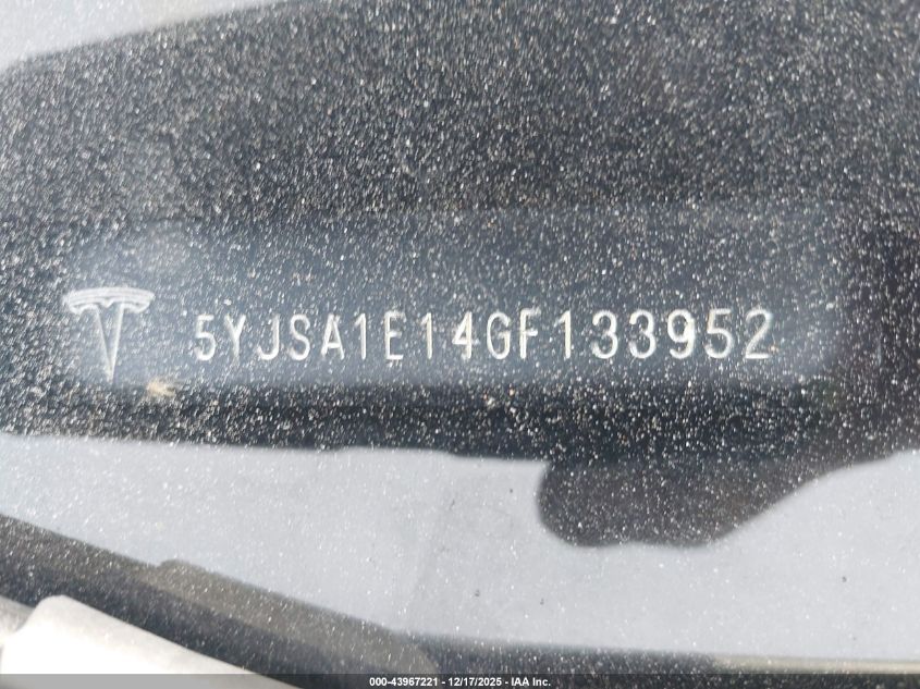 2016 Tesla Model S 60/70/75/85 VIN: 5YJSA1E14GF133952 Lot: 43967221