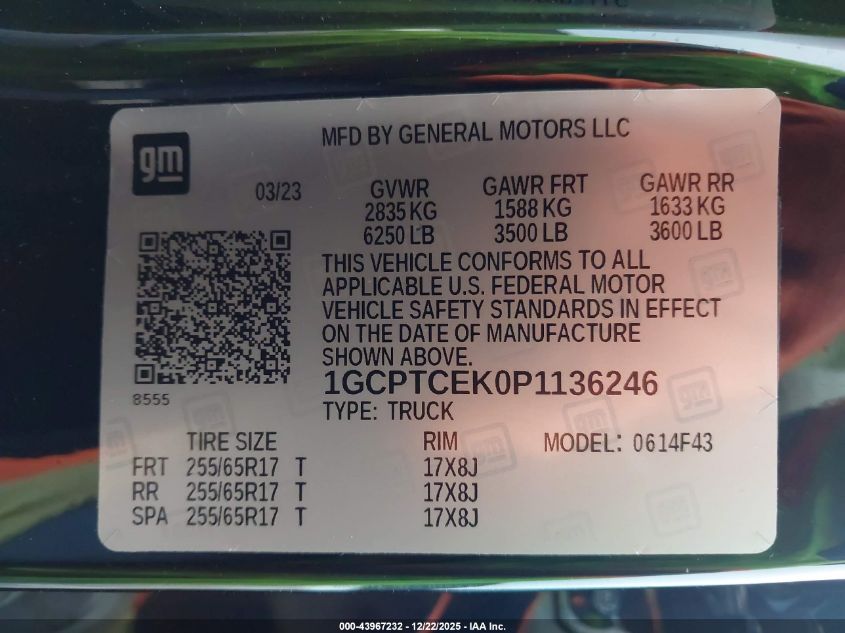 2023 Chevrolet Colorado 4Wd Short Box Lt VIN: 1GCPTCEK0P1136246 Lot: 43967232