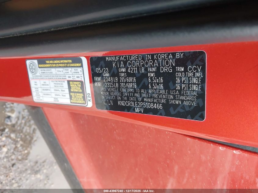 2023 Kia Niro Ex VIN: KNDCR3LE2P5108466 Lot: 43967240