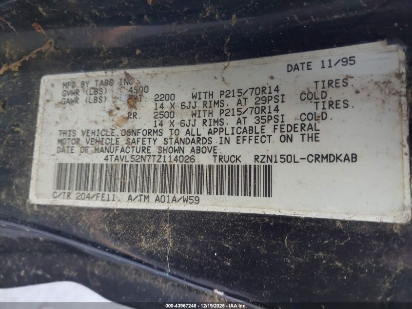 1996 Toyota Tacoma Xtracab VIN: 4TAVL52N7TZ114026 Lot: 43967248