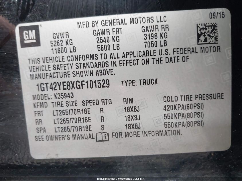 2016 GMC Sierra 3500Hd Denali VIN: 1GT42YE8XGF101529 Lot: 43967266