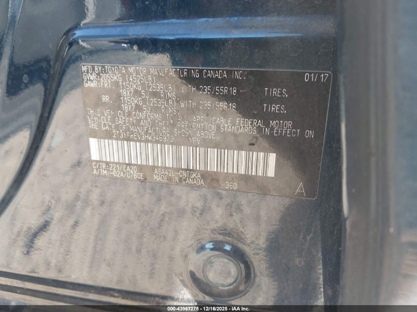 2017 Toyota Rav4 Limited VIN: 2T3YFREV3HW346979 Lot: 43967275