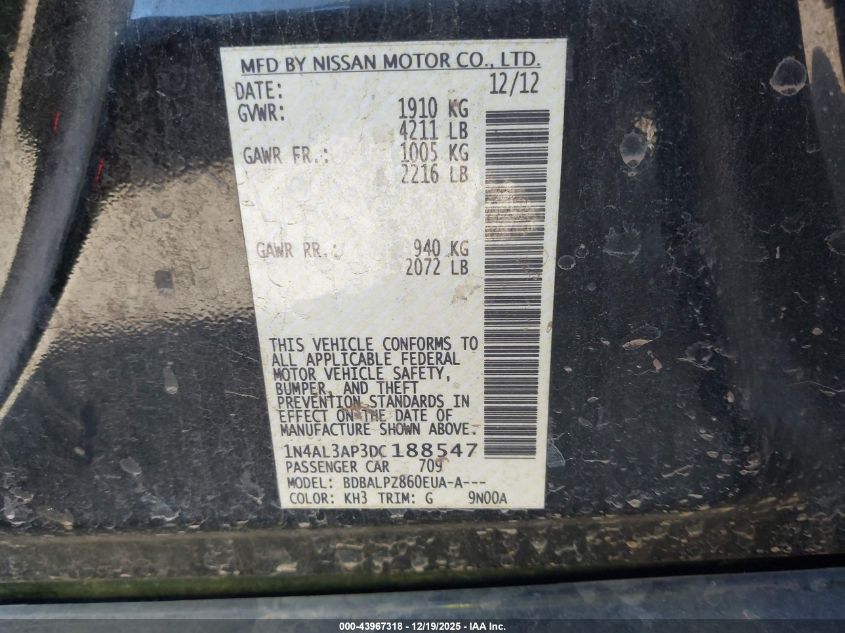 2013 Nissan Altima 2.5 VIN: 1N4AL3AP3DC188547 Lot: 43967318